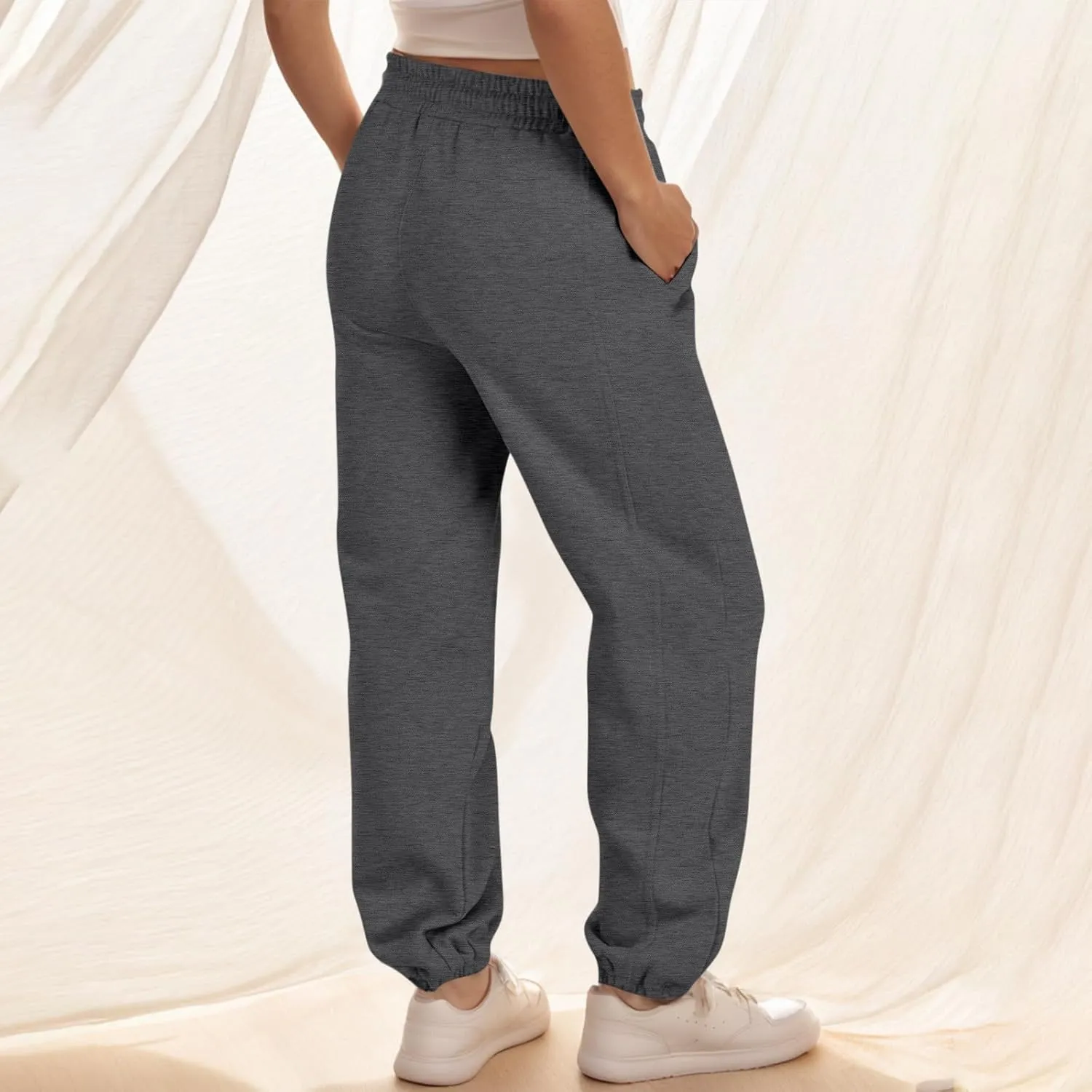 Joggers for Women Sweatpants with Pockets High Waist Drawstring Fleece Lined Cotton Joggers Track Cuff Workout Pants