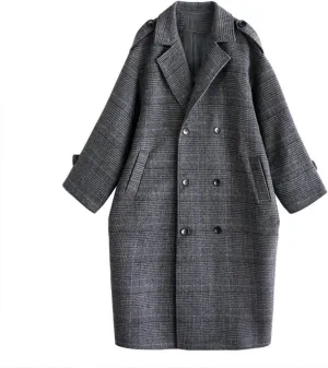 jsaierl Pea Coats for Women Oversized Notch Lapel Double Breasted Peacoat Fall Winter Casual Warm Trendy Overcoat with Pocket