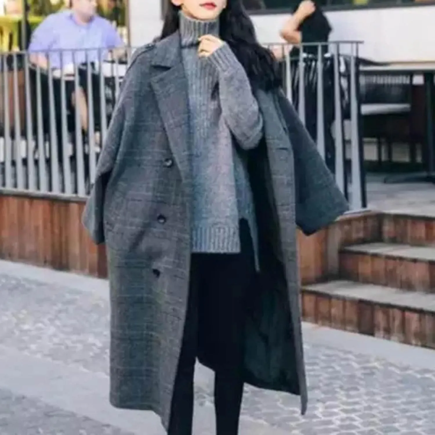 jsaierl Pea Coats for Women Oversized Notch Lapel Double Breasted Peacoat Fall Winter Casual Warm Trendy Overcoat with Pocket
