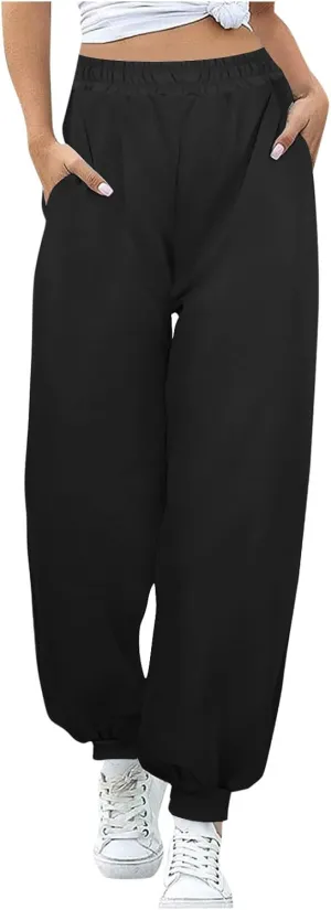jsaierl Track Pants Women, Fall Winter Fleece Sweatpants Drawstring Lounge Straight Leg Pants Soft Comfy Joggers with Pockets