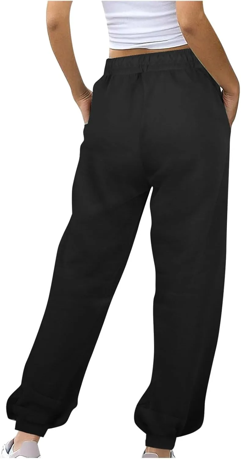 jsaierl Track Pants Women, Fall Winter Fleece Sweatpants Drawstring Lounge Straight Leg Pants Soft Comfy Joggers with Pockets