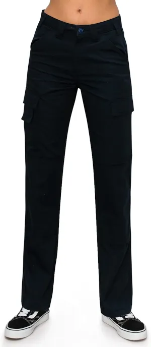 KHAKI & BLUE Women's Work Pants – High Rise Slim Fit Straight Leg Cargo Casual Trousers with Multi Pockets