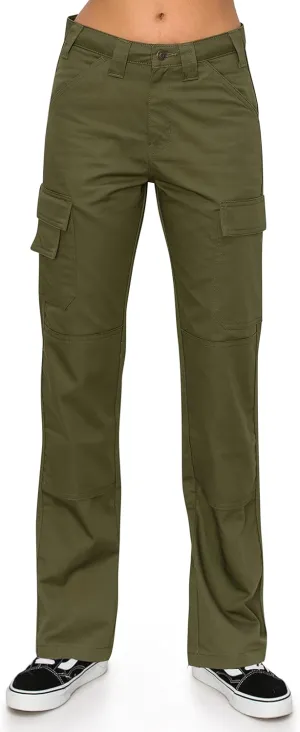 KHAKI & BLUE Women's Work Pants – High Rise Slim Fit Straight Leg Cargo Casual Trousers with Multi Pockets