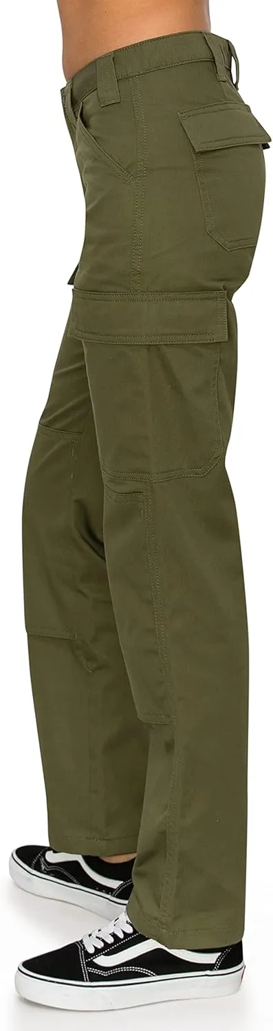 KHAKI & BLUE Women's Work Pants – High Rise Slim Fit Straight Leg Cargo Casual Trousers with Multi Pockets