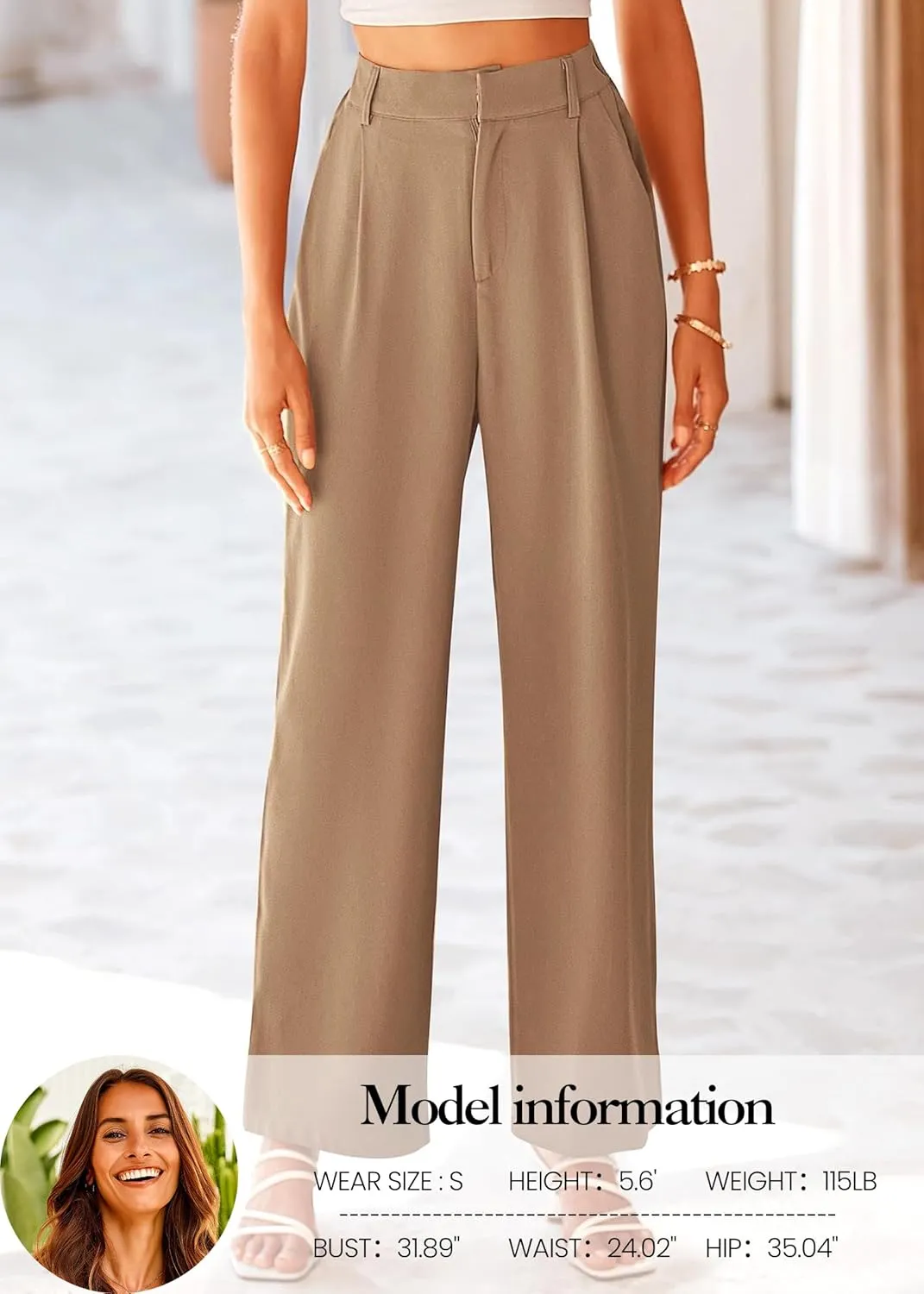 KIRUNDO Women's Elastic High Waisted Wide Leg Dress Pants Loose Fit Pleated Front Business Casual Work Pants Trousers
