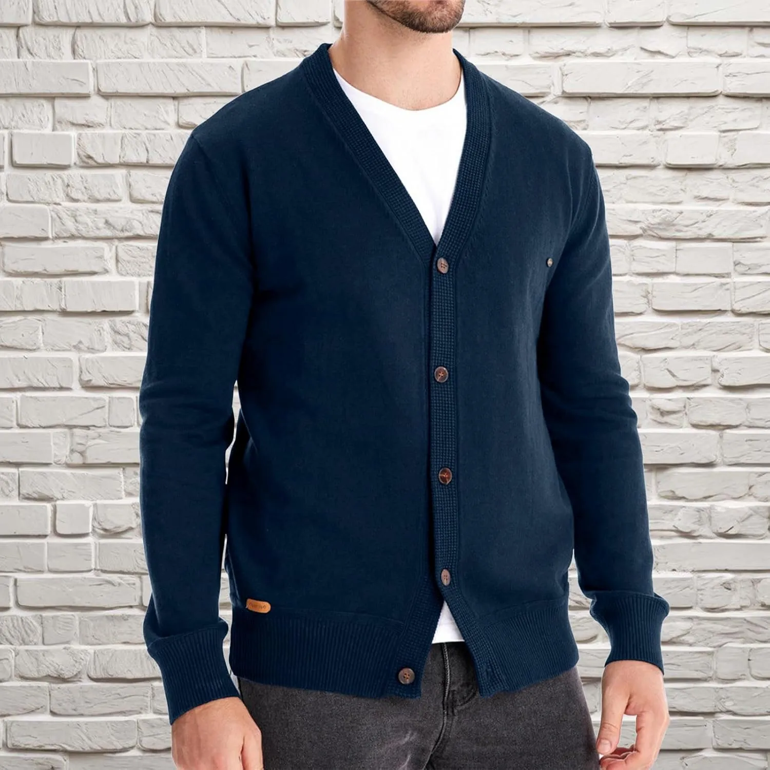 Knit Cardigan Sweaters for Men Stand Collar Cardigan Button Down Cardigan Sweater Open Front Cardigan with Pockets