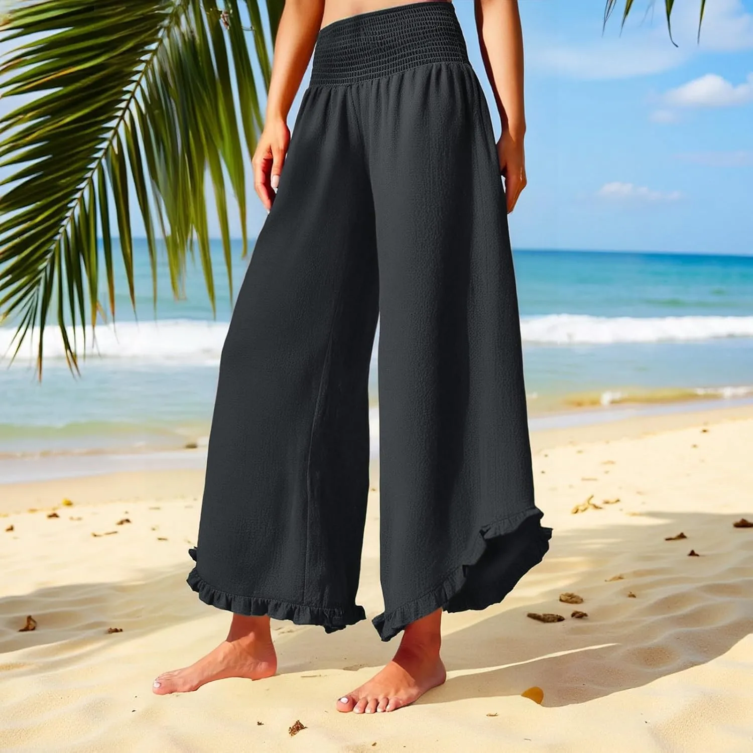 Las Vegas Outfits for Women Palcomfy Pants Women's Summer Linen Pants High Waisted Drawstring Printed Bohemian Capris