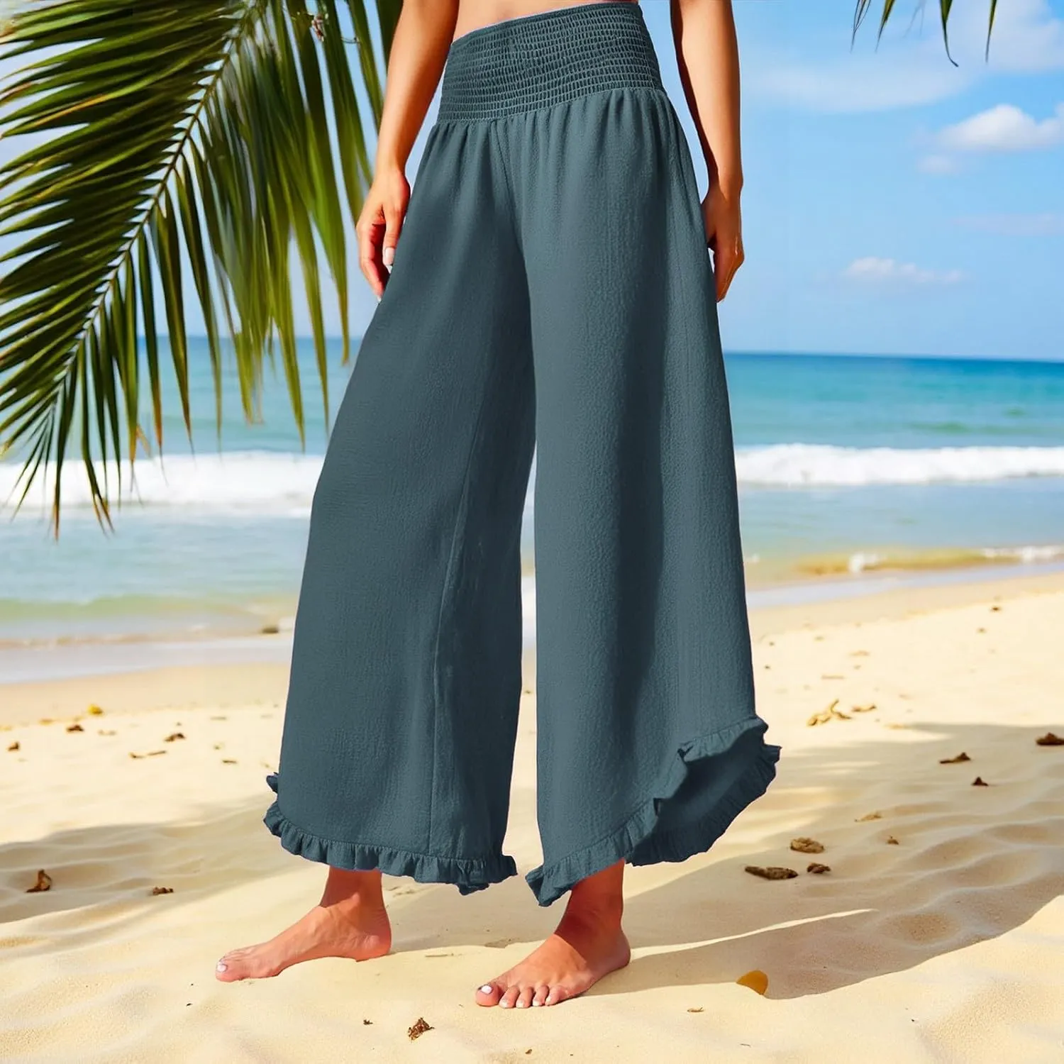 Las Vegas Outfits for Women Palcomfy Pants Women's Summer Linen Pants High Waisted Drawstring Printed Bohemian Capris