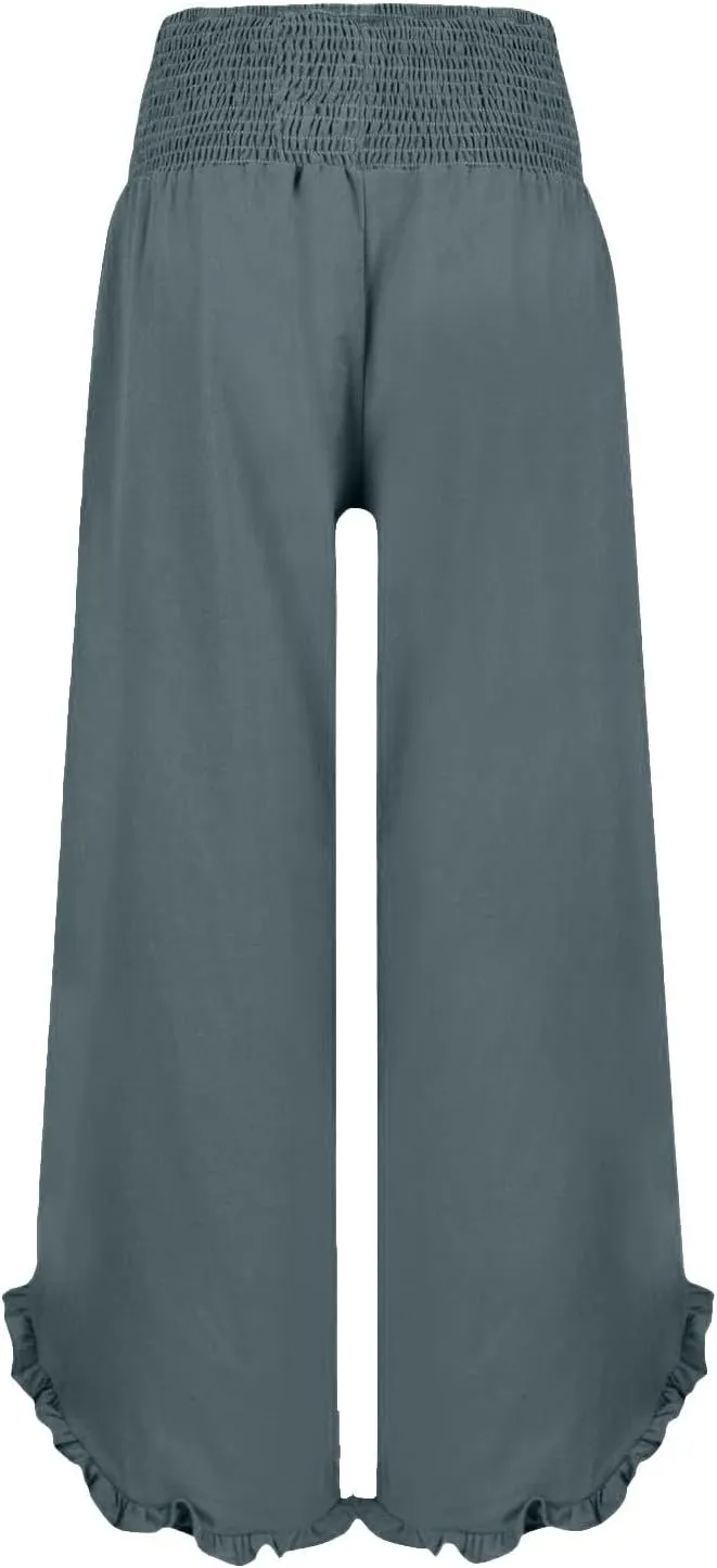 Las Vegas Outfits for Women Palcomfy Pants Women's Summer Linen Pants High Waisted Drawstring Printed Bohemian Capris