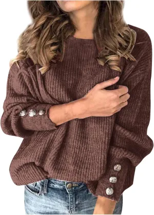 LCMTWX Oversized Sweater for Women Button Long Pullover Women Tops Turtleneck Sweater Round Neck Striped Pullover 2023 Fall