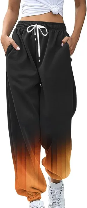LCMTWX Sweatpants Women Baggy Waist Print High Sweatpants Pockets Athletic Trousers Women's Pants Pants Woman's Joggers