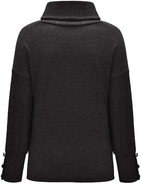 LCMTWX Women's 2023 Winter Pullover Sweater Sleeve Button Knitted Turtleneck Sweater Loose Long Sleeve Tops Shirts Womens