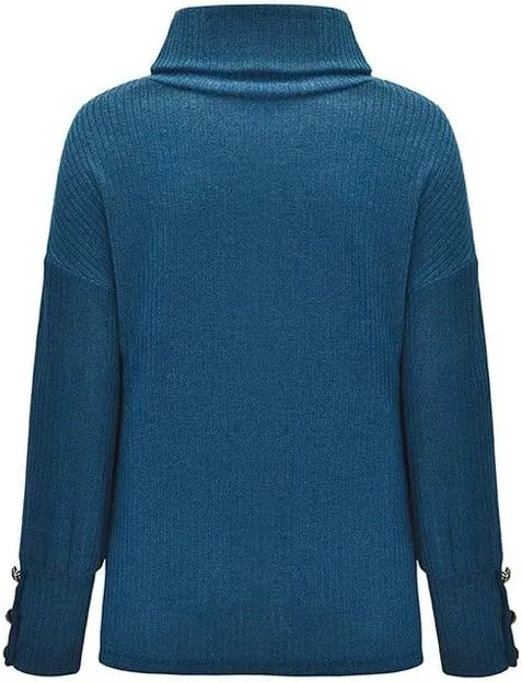 LCMTWX Womens Plus Size Sweater Button Long Pullover Women Tops Turtleneck Sweater Fall Fuzzy Knit Warm Pullover Sweater