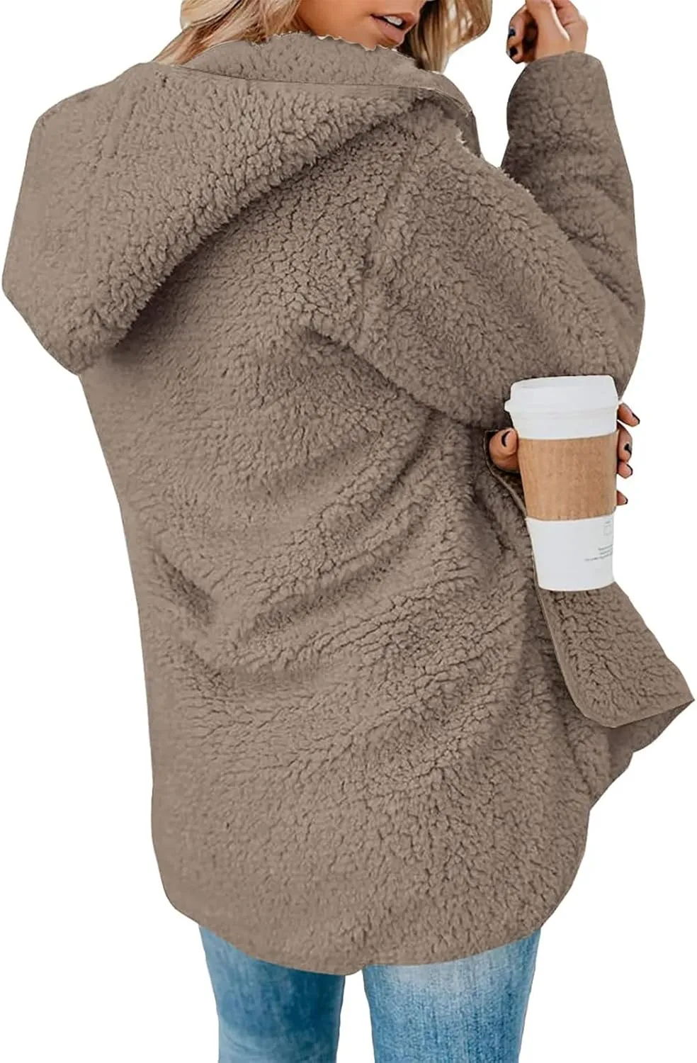 lcyhony Women's Teddy Jacket Trendy Fuzzy Open Front Hooded Cardigan Winter Warm Comfy Wool Coats with Pockets Y2k Clothes