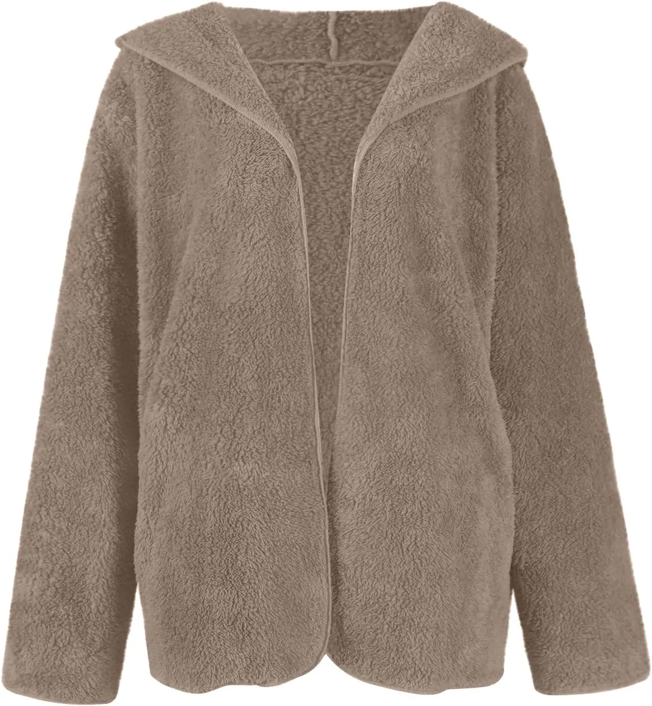 lcyhony Women's Teddy Jacket Trendy Fuzzy Open Front Hooded Cardigan Winter Warm Comfy Wool Coats with Pockets Y2k Clothes