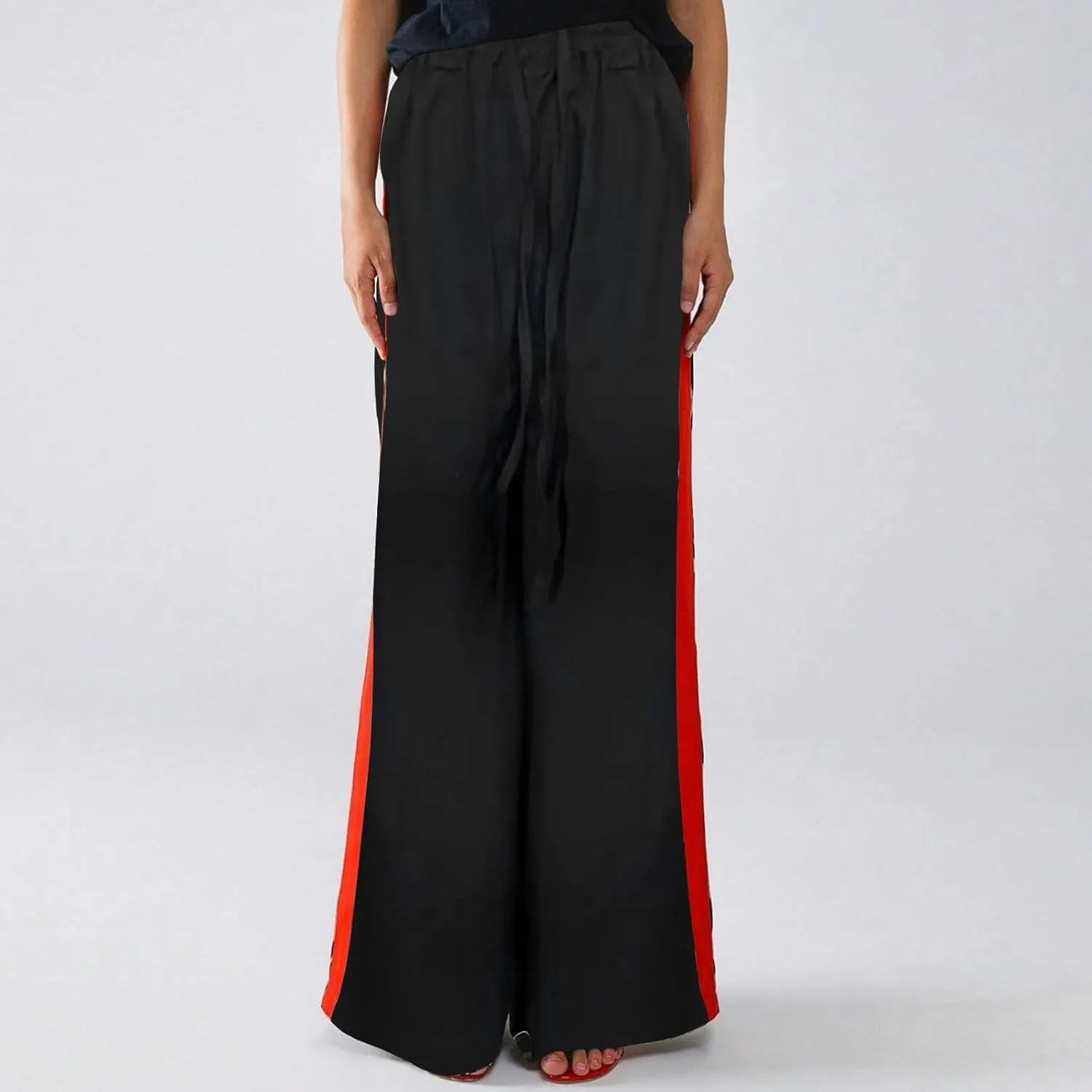 Leopard Print Pants for Women 2025 Drawstring High Waisted Color Block Side Striped Straight Leg Wide Leg Loose Pant