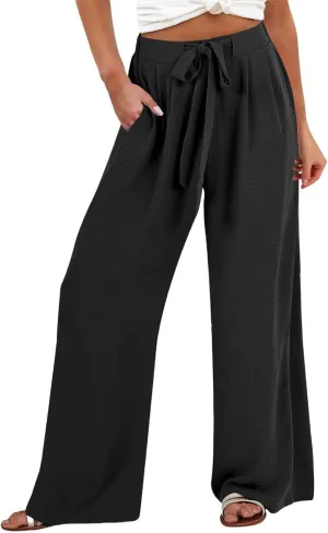 Linen Wide Leg Pants Womens Summer Pants Lightweight Plus Size Button Beach Cotton High Waisted Palazzo Trousers