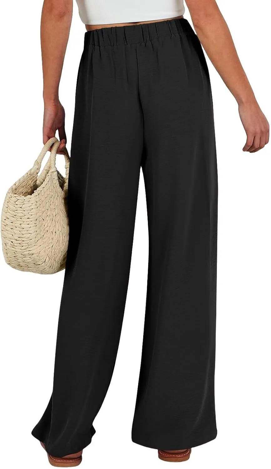 Linen Wide Leg Pants Womens Summer Pants Lightweight Plus Size Button Beach Cotton High Waisted Palazzo Trousers