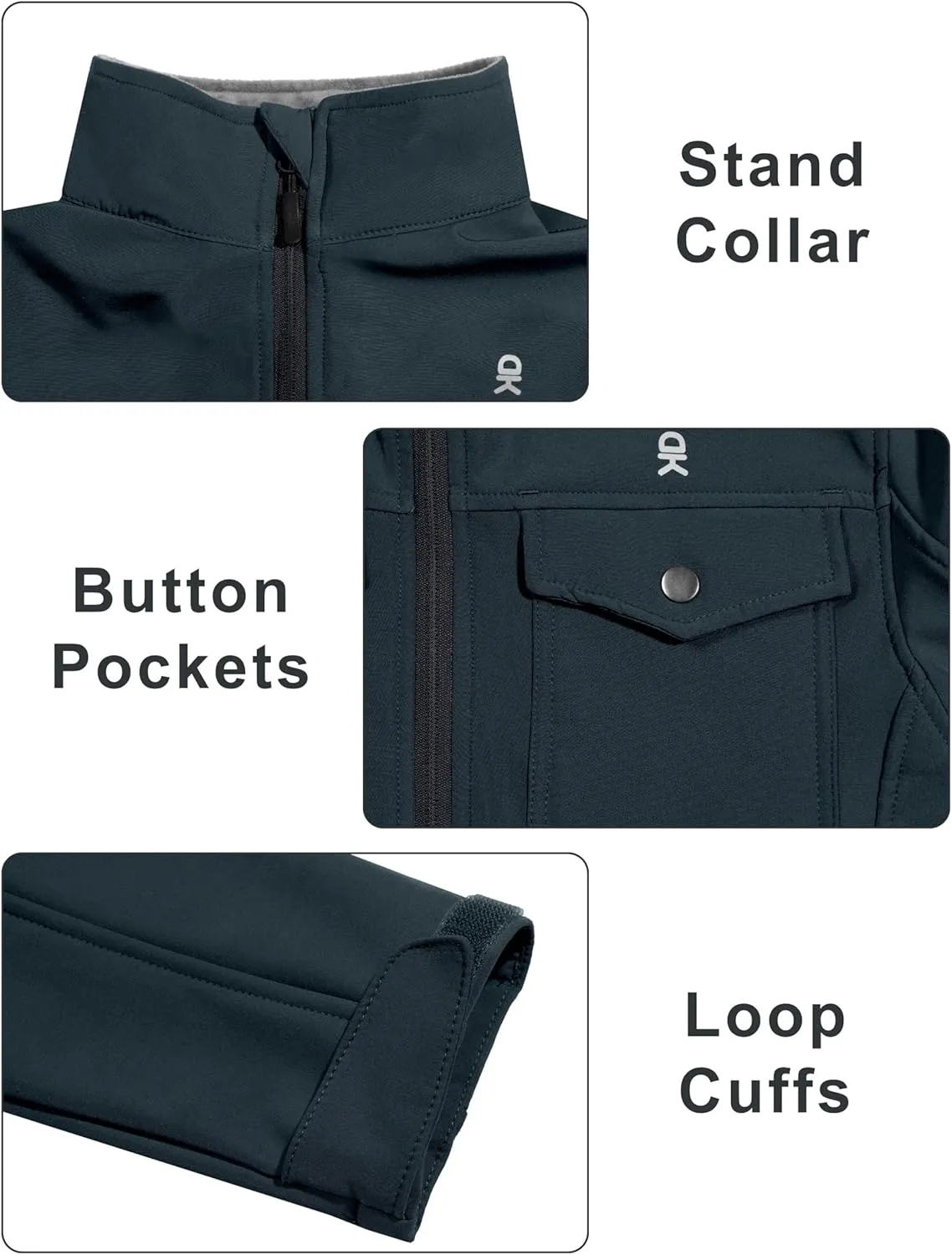 Little Donkey Andy Women's Lightweight Stand Collar Jacket Water Resistant Windbreaker Fleece Lined Warm Coat