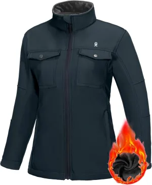 Little Donkey Andy Women's Lightweight Stand Collar Jacket Water Resistant Windbreaker Fleece Lined Warm Coat