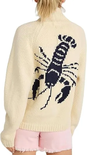Lobster Knit Sweater Cardigan for Women Y2K Chunky Button Down Sweater Coat Vintage Lightweight Knitwear Cardigans