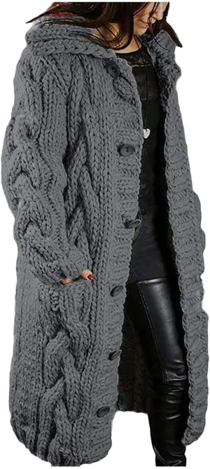 Long Cardigan Sweaters for Women 2024 Plus Size Open Front Chunky Cable Knit Cardigans Hooded Fall Winter Coat