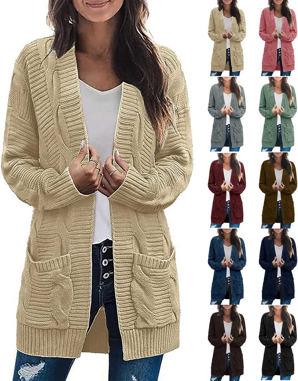 Long Cardigans for Women Oversized Chunky Knit Sweater Fall Plus Size Sweater Coats with Pockets Oversized Casual Jacket