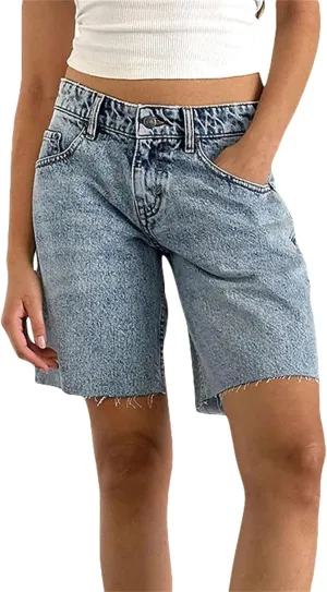 Long Jean Shorts for Women High Waisted Straight Leg Frayed Raw Hem Mid Thigh Denim Shorts Y2k Summer Hot Jorts Pants