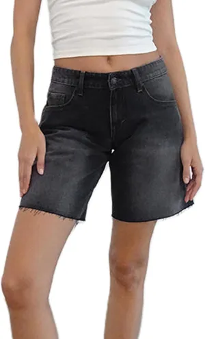 Long Jean Shorts for Women High Waisted Straight Leg Frayed Raw Hem Mid Thigh Denim Shorts Y2k Summer Hot Jorts Pants