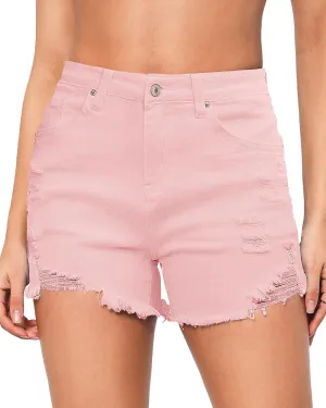 LookbookStore Jean Shorts for Women High Waisted Distressed Frayed Raw Hem Ripped Stretchy Denim Shorts with Pockets
