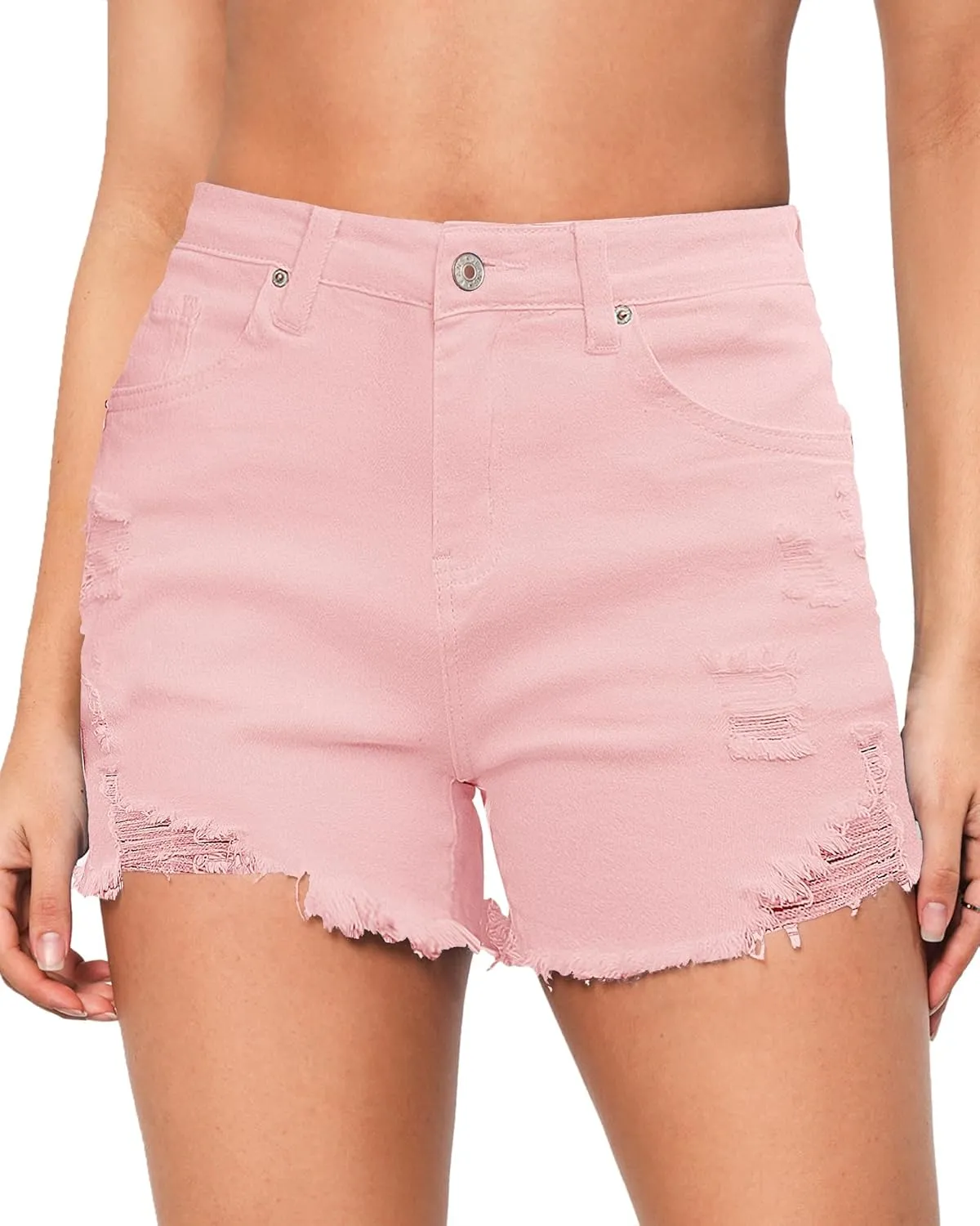 LookbookStore Jean Shorts for Women High Waisted Distressed Frayed Raw Hem Ripped Stretchy Denim Shorts with Pockets