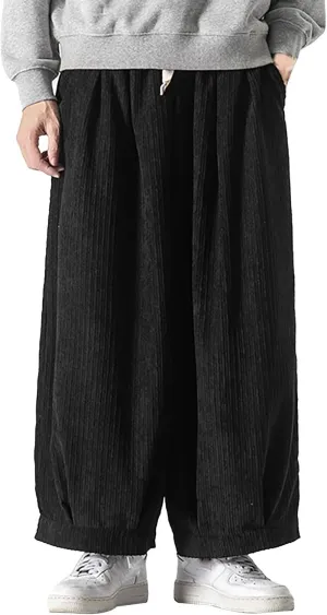 Loose Corduroy Pants for Men Big and Tall Straight Wide Leg Cotton Trousers Casual Elastic Waist Drawstring Sweatpant