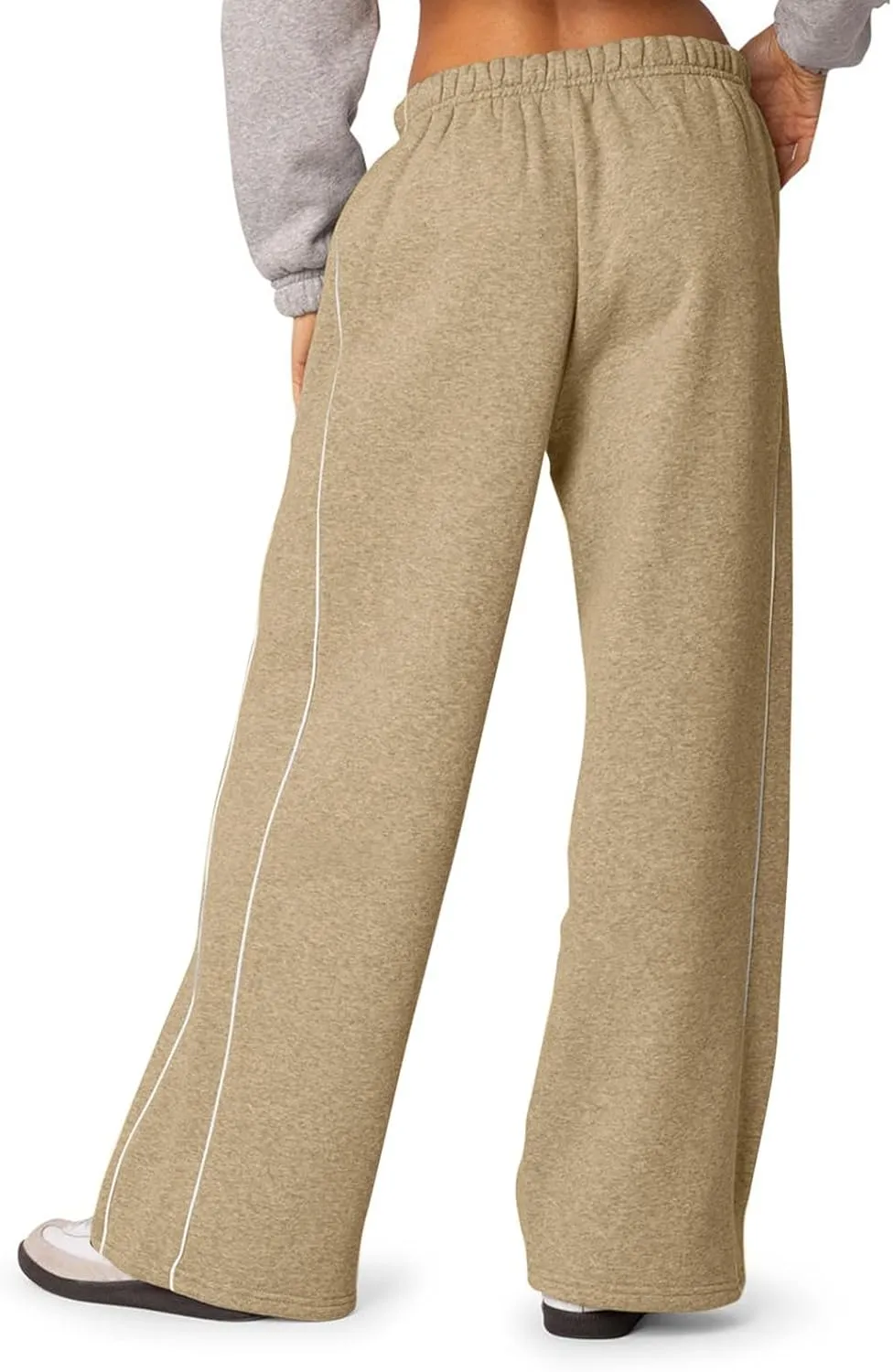 Low Rise Sweatpants Women Baggy Side Striped Fleece Joggers with Pockets Elastic Waist Athletic Vintage Track Pants