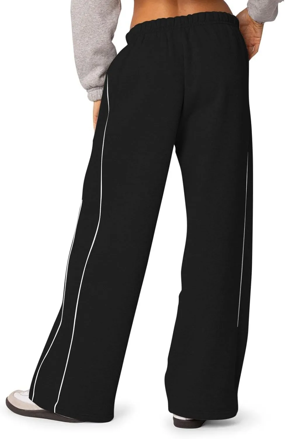 Low Rise Sweatpants Women Baggy Side Striped Fleece Joggers with Pockets Elastic Waist Athletic Vintage Track Pants