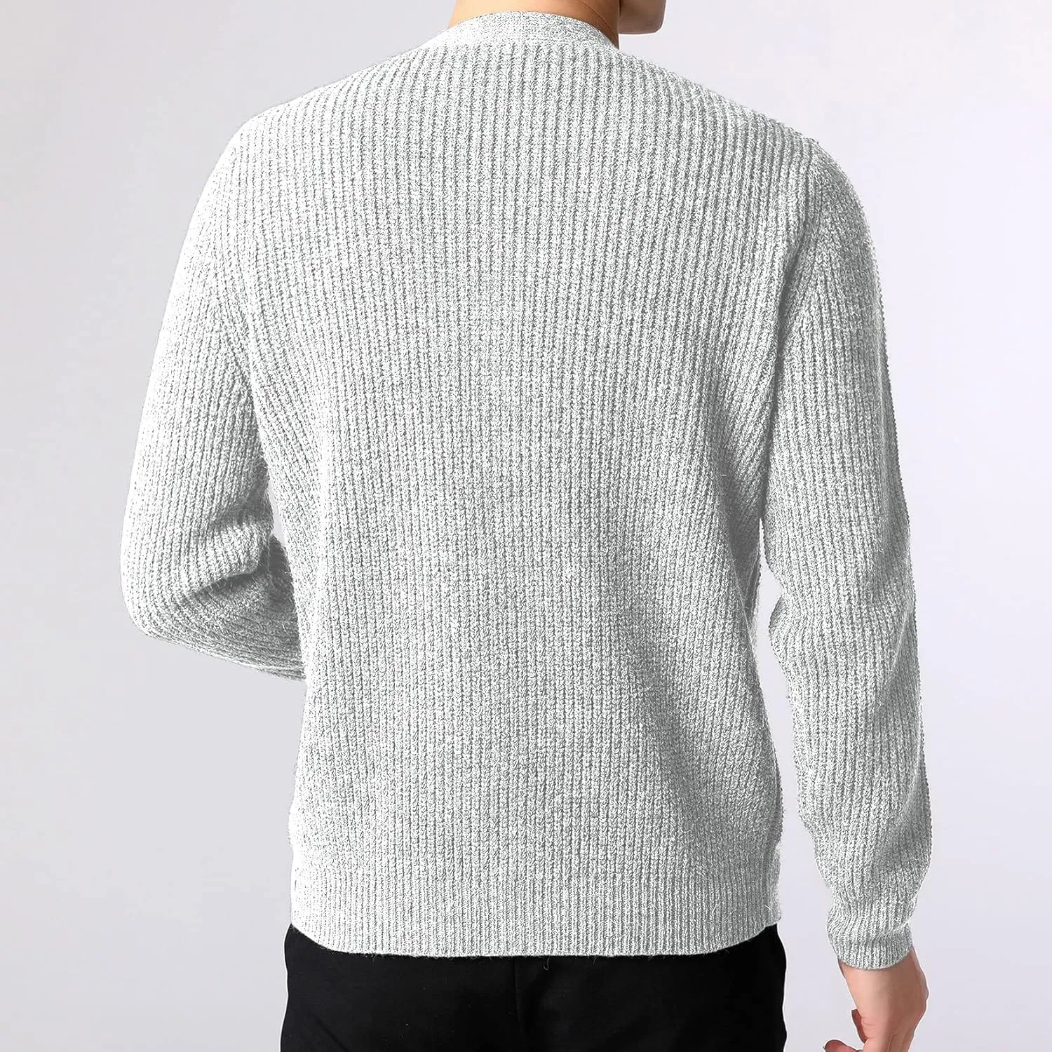 Lu's Chic Men's Long Sleeve Sweater Button Front Cardigans Ribbed Knit Slim Fit V Neck Cardigan Sweater Knitwear