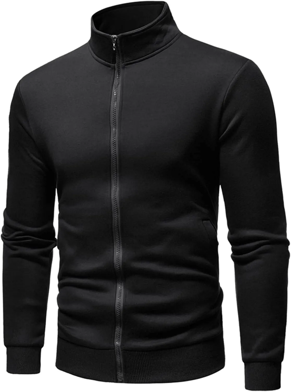 Maiyifu-GJ Men's Casual Full Zip Stand Collar Cardigans Lightweight Fleece Mock Neck Sweatshirt Slim Fit Winter Warm Jacket
