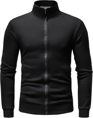 Maiyifu-GJ Men's Casual Full Zip Stand Collar Cardigans Lightweight Fleece Mock Neck Sweatshirt Slim Fit Winter Warm Jacket