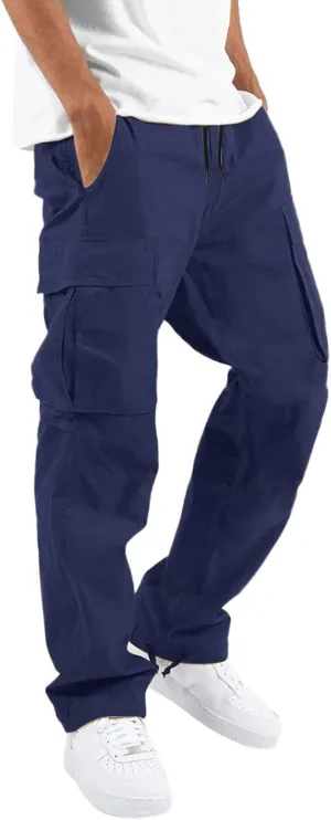 Men Cargo Pants, 2024 Pants for Men Casual Cotton Drawstring Lightweight Relaxed Fit Work Pants Multi Pockets