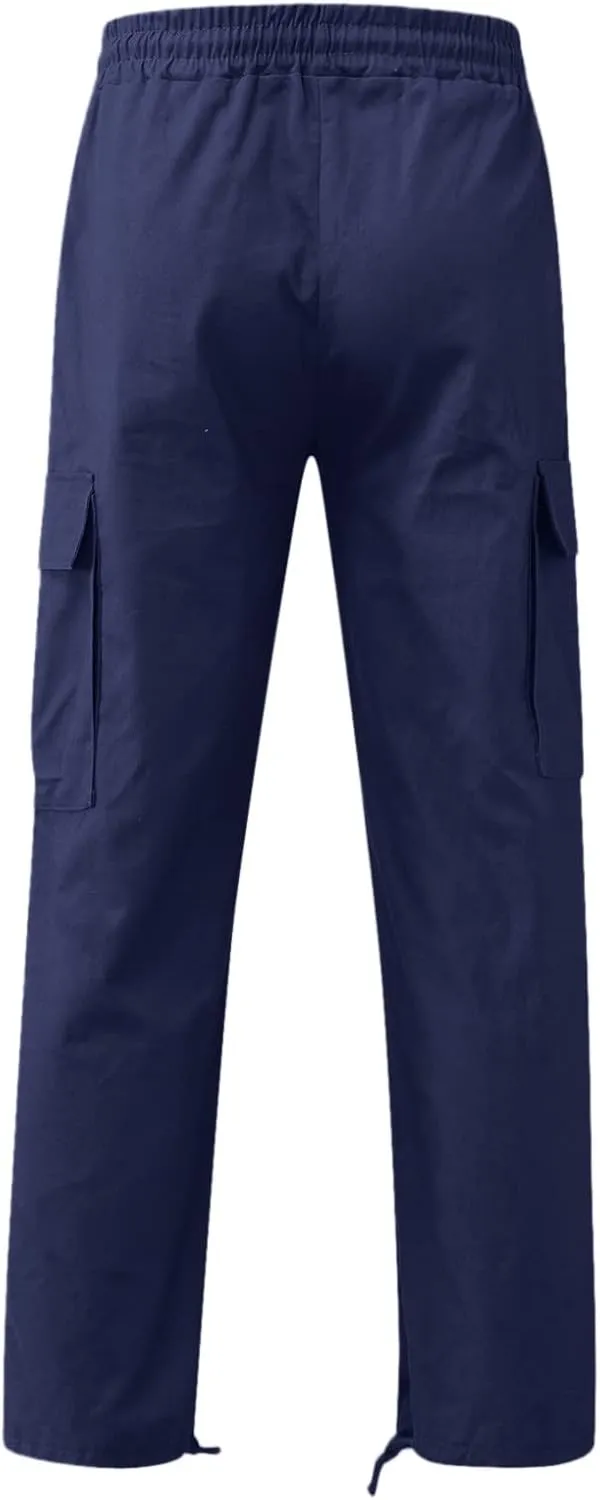 Men Cargo Pants, 2024 Pants for Men Casual Cotton Drawstring Lightweight Relaxed Fit Work Pants Multi Pockets