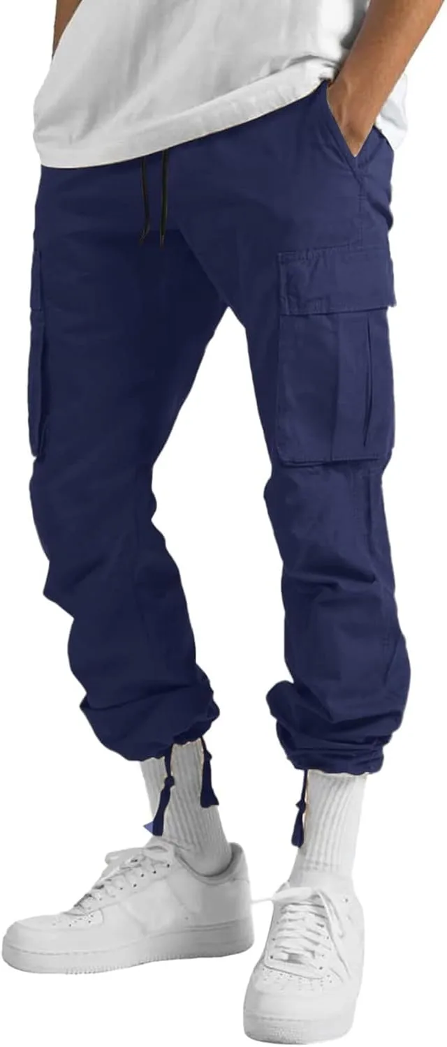 Men Cargo Pants, 2024 Pants for Men Casual Cotton Drawstring Lightweight Relaxed Fit Work Pants Multi Pockets