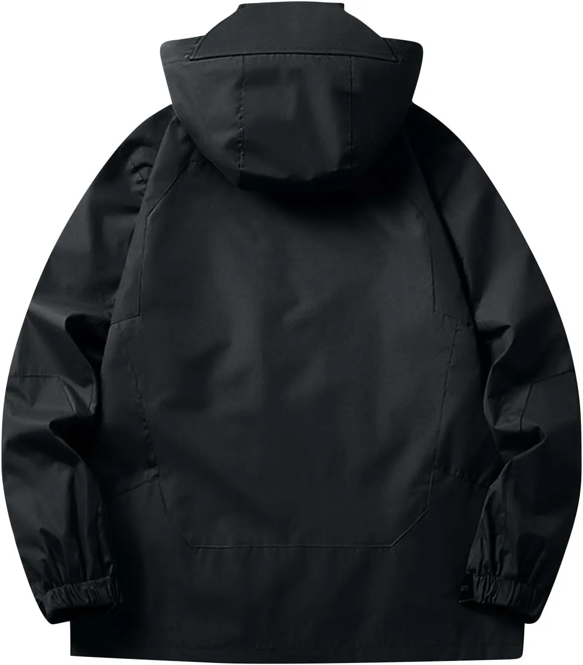 Men Waterproof Jacket Zip Up Hoodie Plus Size Long Sleeve Solid Button Windproof Outdoor Coat with Pocket