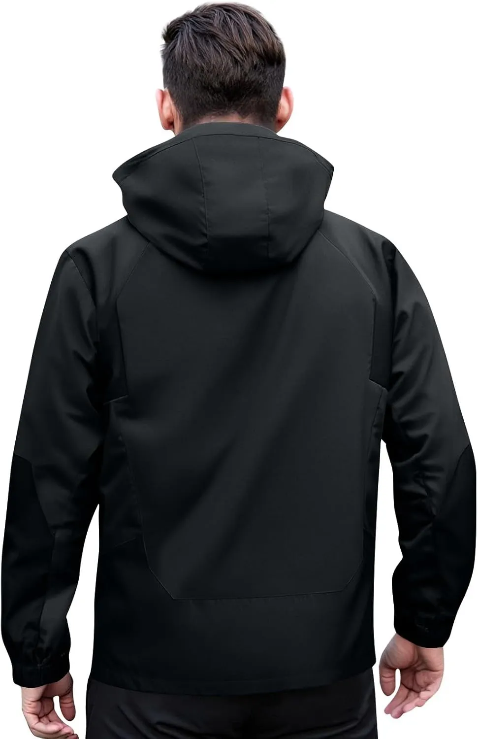 Men Waterproof Jacket Zip Up Hoodie Plus Size Long Sleeve Solid Button Windproof Outdoor Coat with Pocket