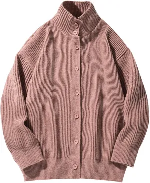 Men Winter Knit Sweater Button Down Knit Cardigan Casual Open Front Sweater Stand Collar Sweaters Solid Color Sweater