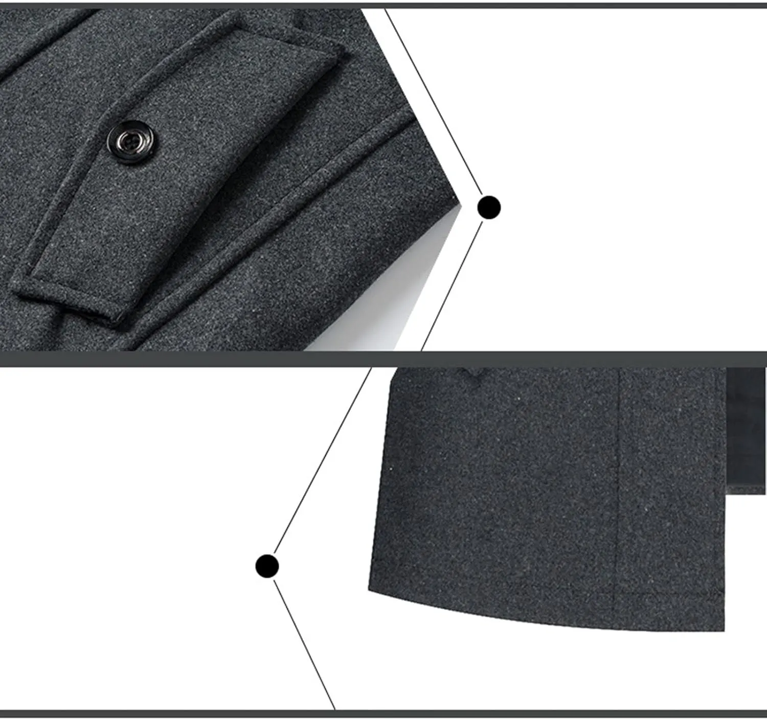 Men Winter Warm Pea Coat Casual Double Collar Woolen Blend Trench Jacket Thicken Mid Length Windproof Pocket Overcoat