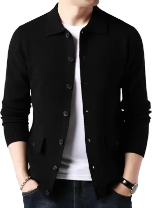 Men's Button Down Cardigan Lapel Sweater Relaxed Fit Casual Pockets Sweater Knitted Solid Soft Sweaters