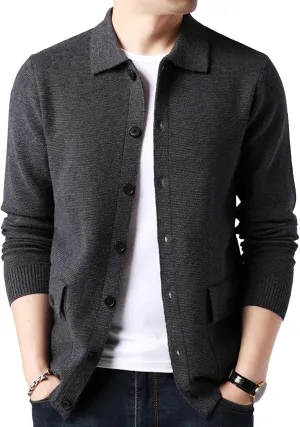 Men's Button Down Cardigan Lapel Sweater Relaxed Fit Casual Pockets Sweater Knitted Solid Soft Sweaters
