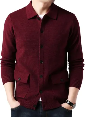 Men's Button Down Cardigan Lapel Sweater Relaxed Fit Casual Pockets Sweater Knitted Solid Soft Sweaters