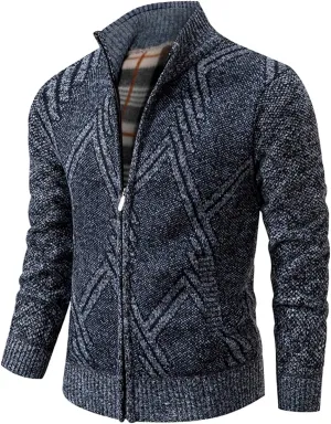 Mens Cardigan, Men's Full Zip Cardigan Sweaters Unisex Relax Fit Lapel Collar Long Sleeve Casual Ribbed Sweater