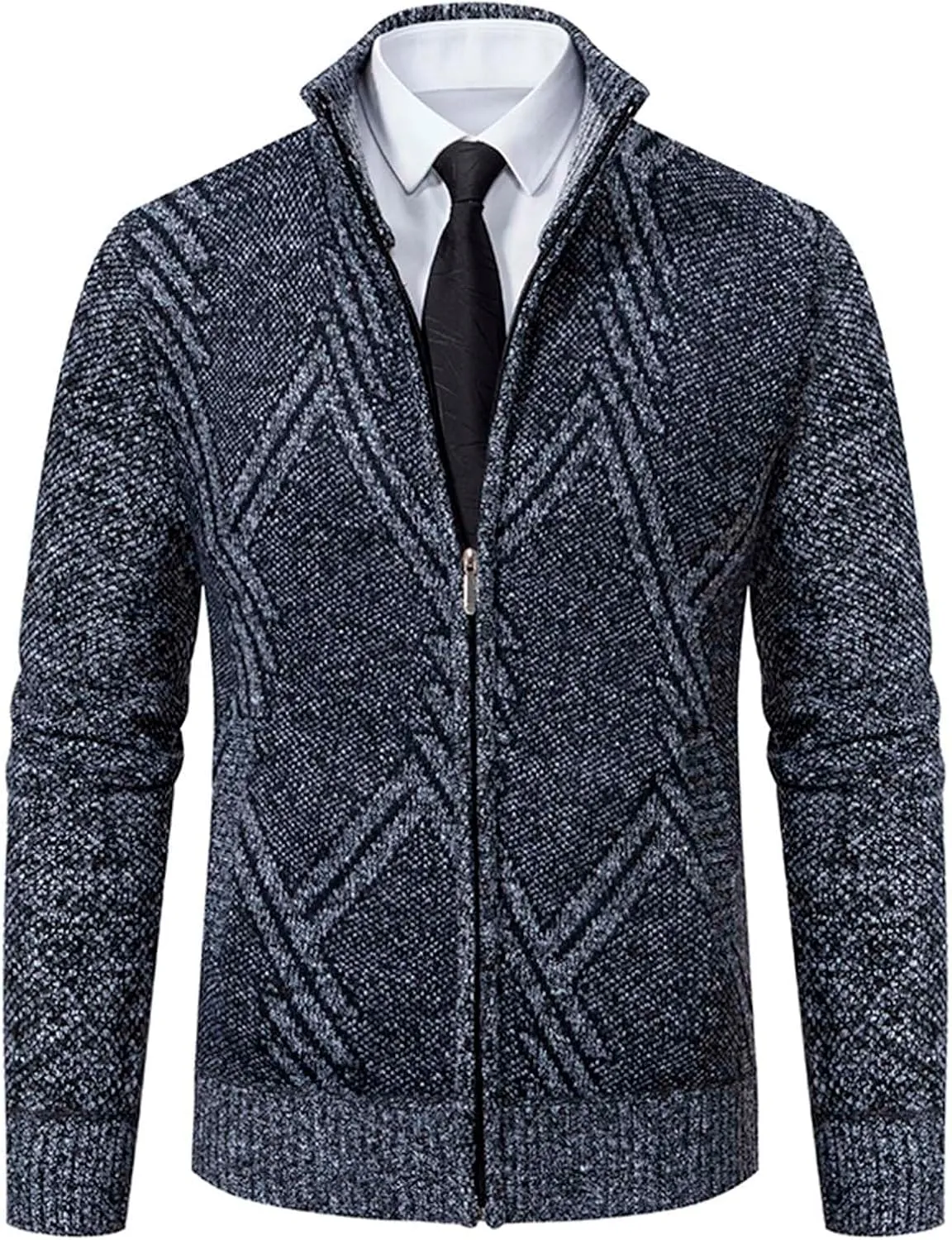 Mens Cardigan, Men's Full Zip Cardigan Sweaters Unisex Relax Fit Lapel Collar Long Sleeve Casual Ribbed Sweater