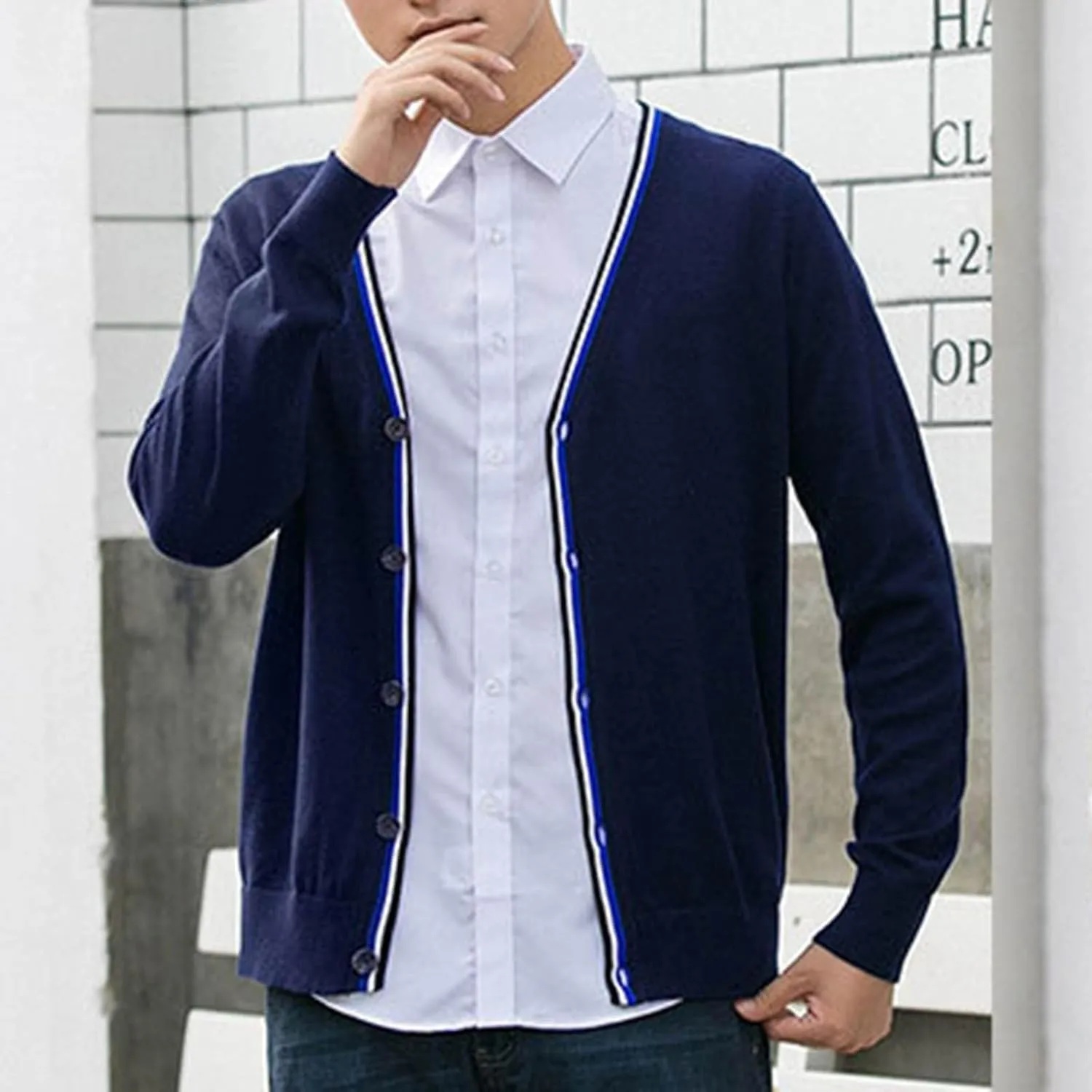 Men's Cardigan Sweater Cable Knitted Shawl Collar Cardigans for Men V Neck Long-Sleeve Button-Down Slim Fit Sweaters